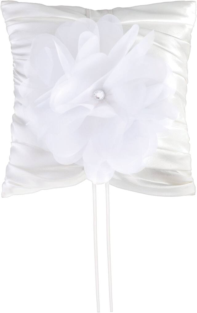 White Flower Ring Bearer Pillow, 7.5-in Overhead_Flat