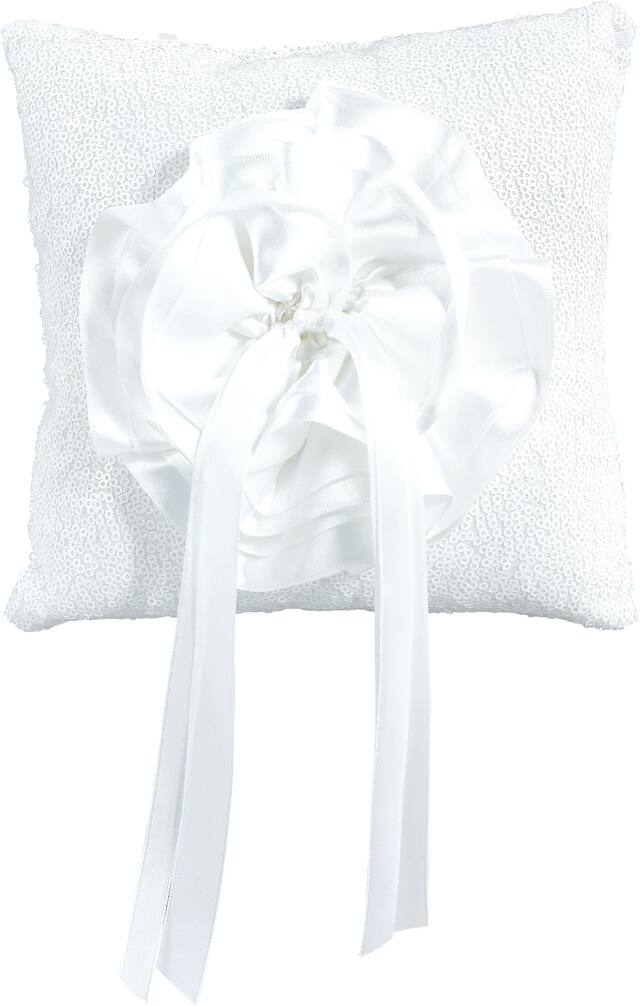 Sequin Ring Bearer Pillow, White, One Size, for Wedding Front_Flat