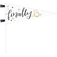 "Finally" Pennant Flag Decoration, White/Gold, 17.5-in, for Wedding Front_Flat