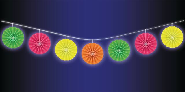 Black Light Neon Paper Fan Garland Front_Flat