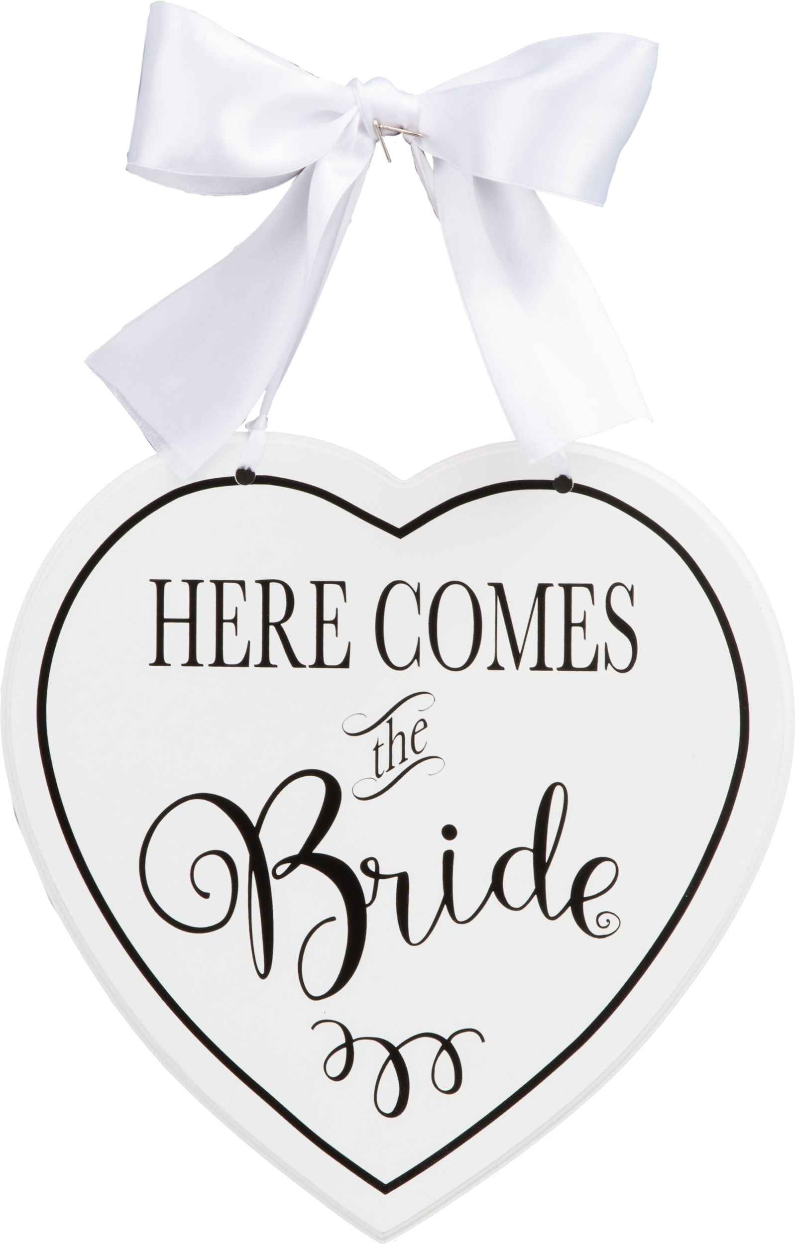 White Heart Here Comes the Bride Sign Front_Flat