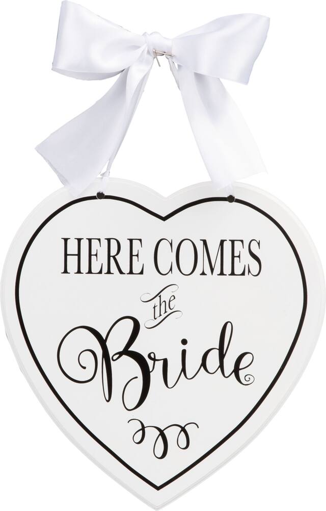 Affiche blanche en forme de coeur Here comes the Bride Front_Flat