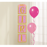 "Baby Girl" Stacked Hanging Sign Decoration, Pink, 36-in, for Baby Shower/Gender Reveal Front_Flat