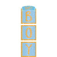 "Baby Boy" Stacked Hanging Sign Decoration, Blue, 36-in, for Baby Shower/Gender Reveal Front_Flat