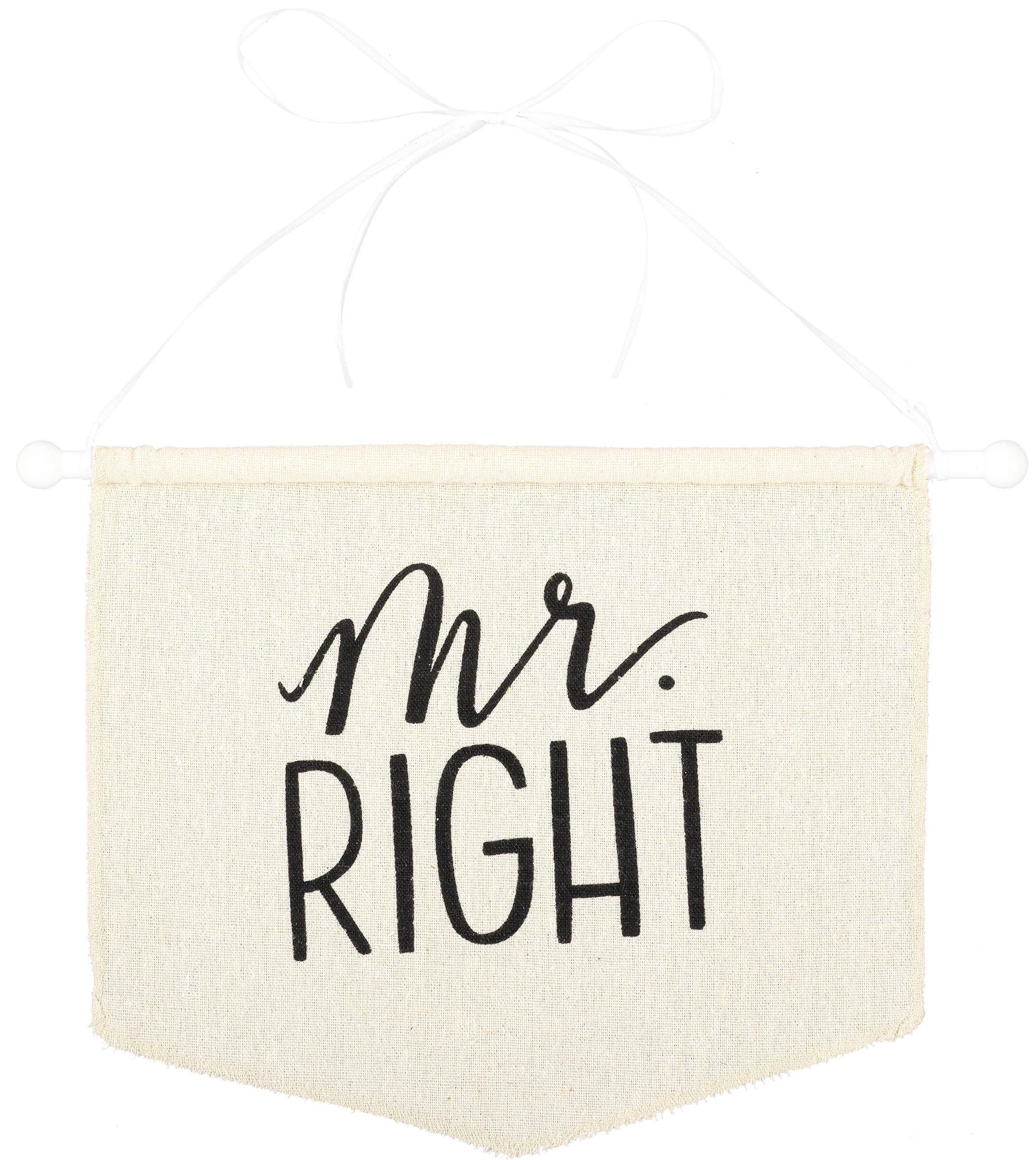 "Mr. Right" Chair Hanging Sign Decoration, White, 11-in, for Wedding/Engagement Front_Flat