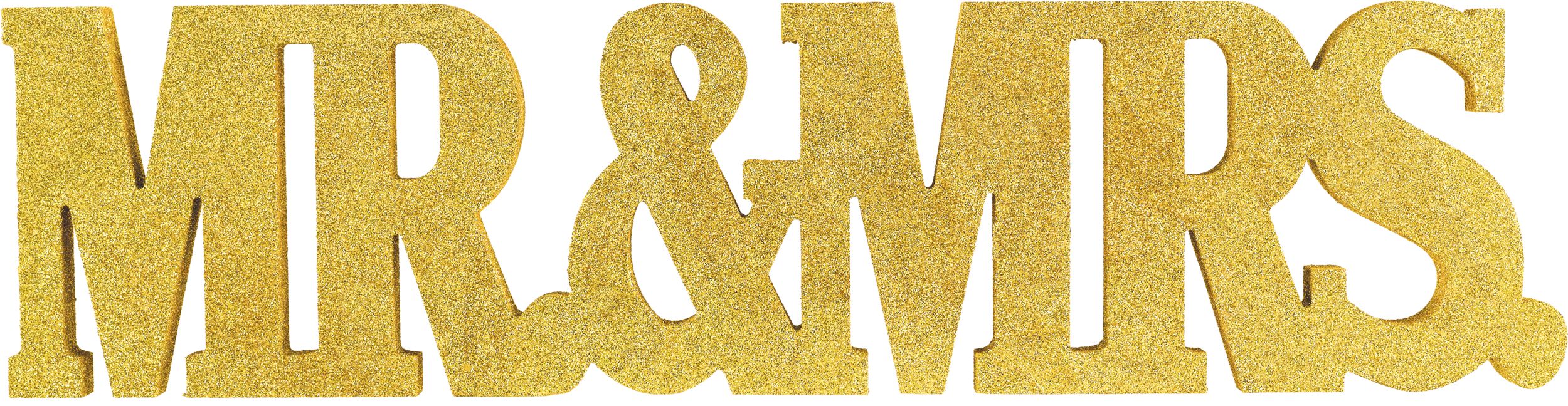 Bloc de lettres formant les mots «&nbsp;Mr&nbsp;» et «&nbsp;Mrs&nbsp;», paillettes dorées Front_Flat