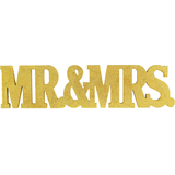 "Mr & Mrs" Standing Block Sign Table Centerpiece Decoration, Gold, 22-in, for Engagement/Wedding Front_Flat