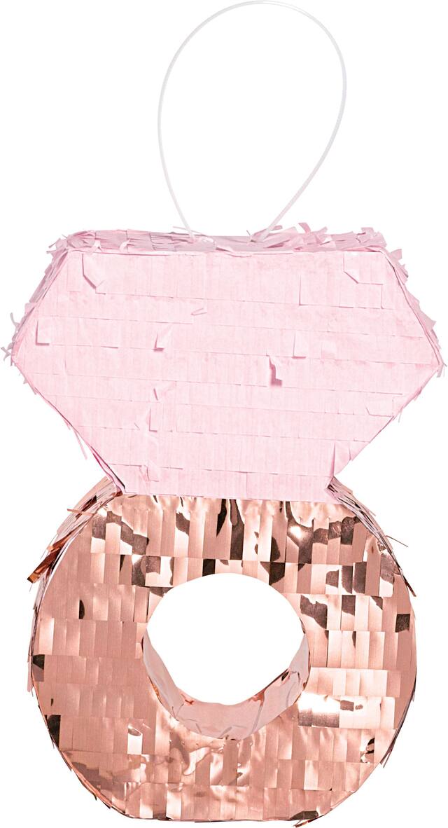 Blush Bride Diamond Ring Pinata Hanging Decoration, Blush/Rose Gold, 6.5-in, for Engagement/Bachelorette Front_Flat
