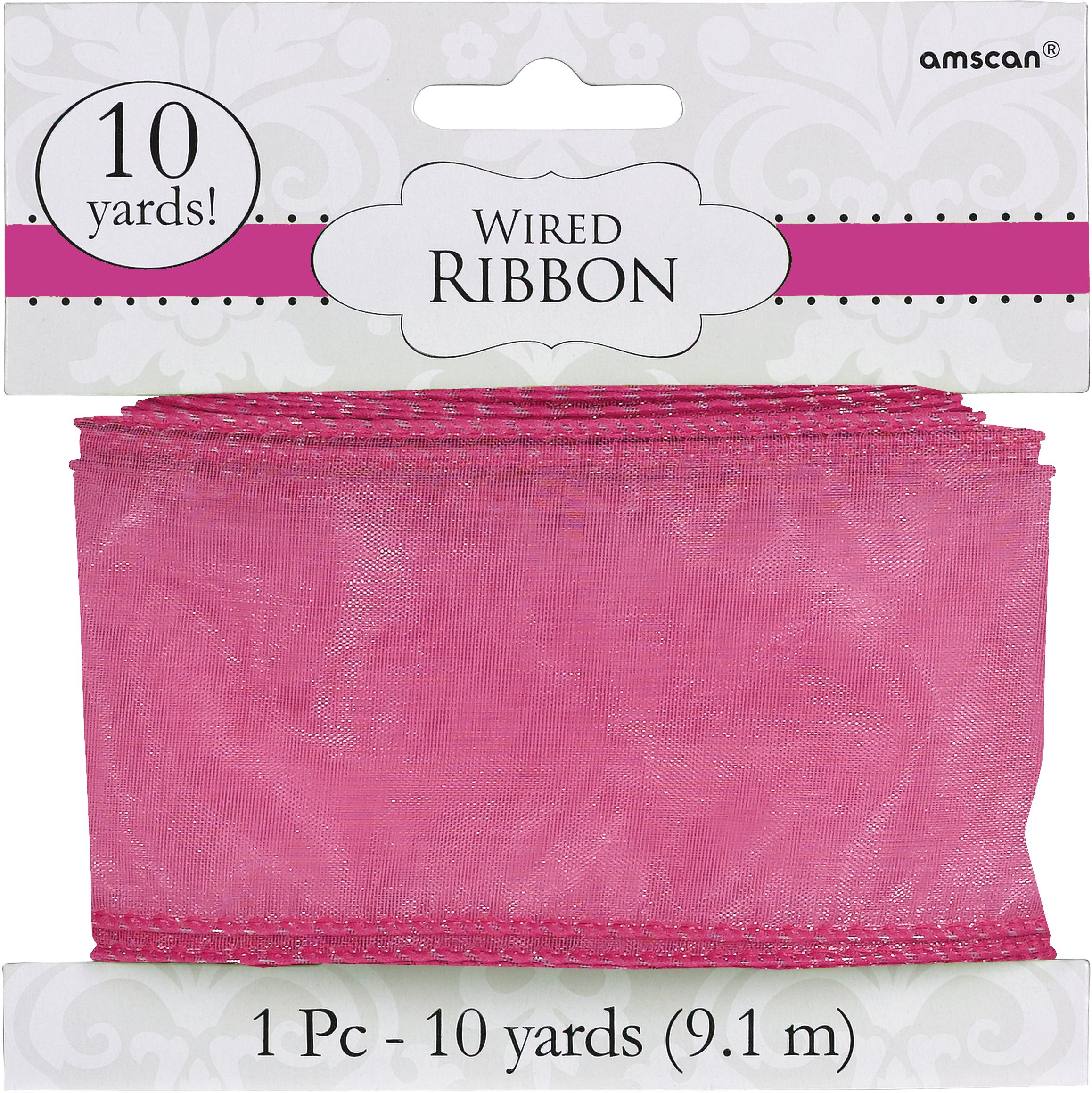 Wired Ribbons, Bright Pink, 10-yd Front_Flat