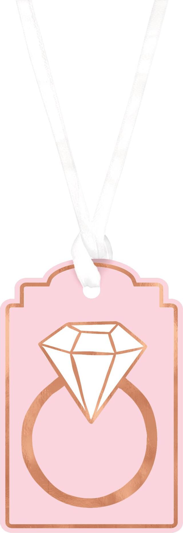 Diamond Ring Gift Wrapping Paper Tags, Rose Gold/Pink, 5-in, 25-pk, for Engagement/Bachelorette Front_Flat