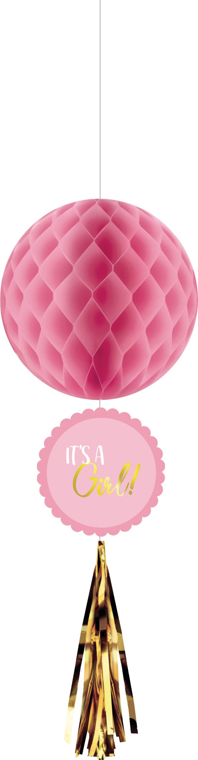Metallic Gold and Pink It's a Girl Honeycomb Decorations, 3-pc Front_Flat