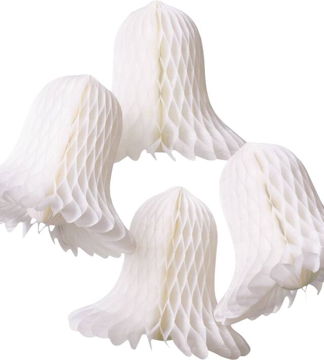 Honeycomb Wedding Bells Hanging Decorations, White, 8-in, 4-pk, for Wedding/Engagement/Bridal Shower Composite_or_Mixed