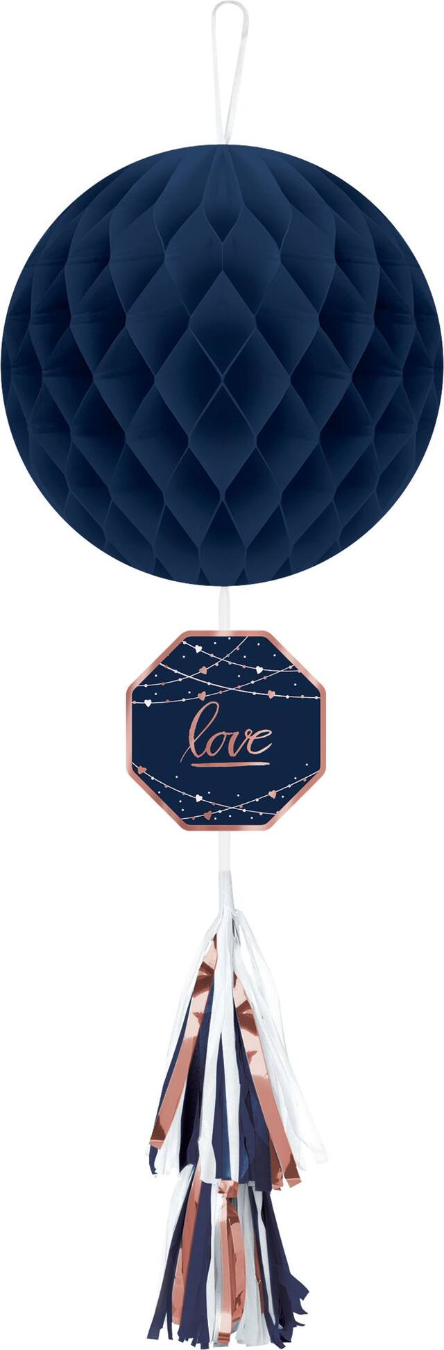 Décoration alvéolée Love avec pampilles, bleu marine Front_Flat