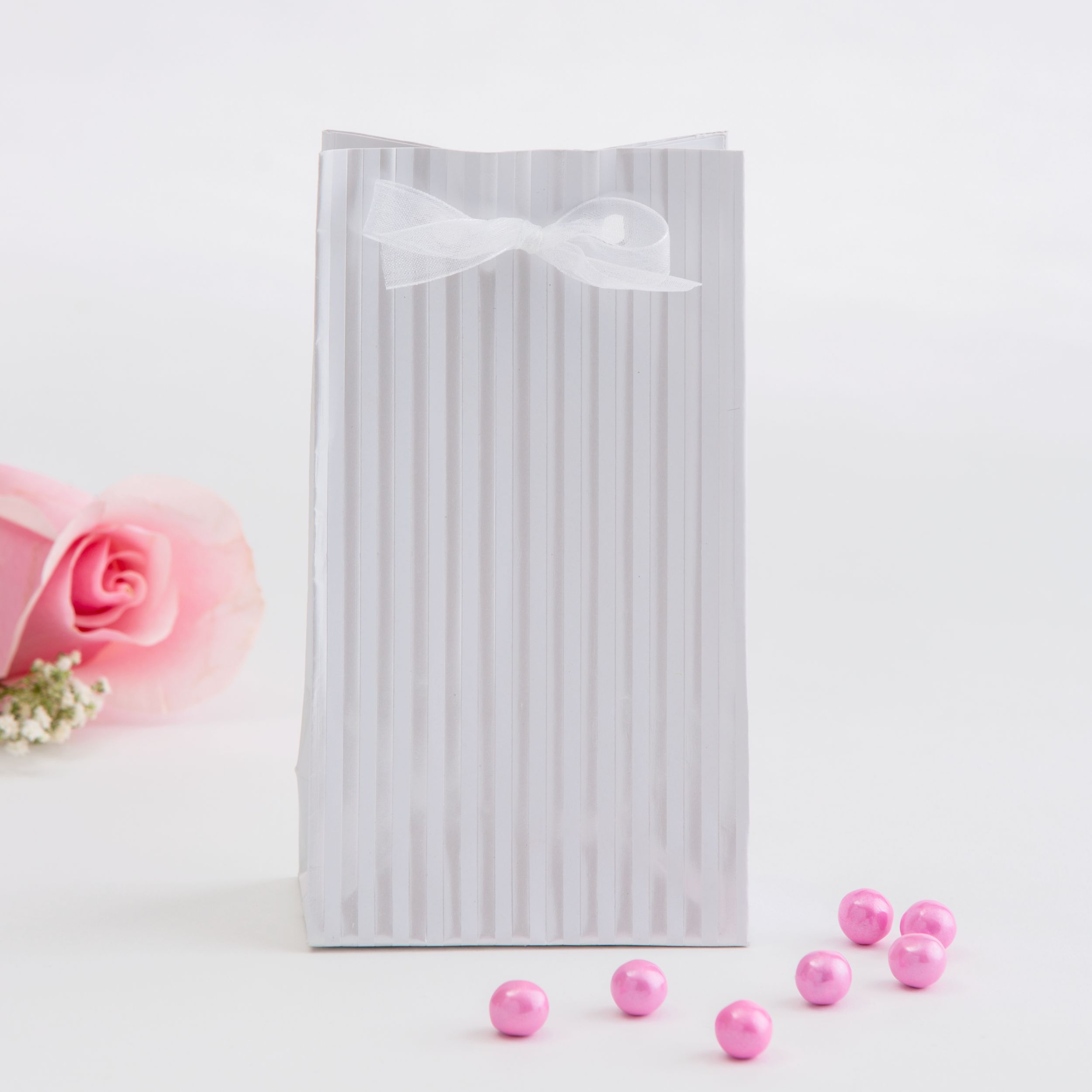 White Stripe Favour Bags, 12-pk Front_Flat