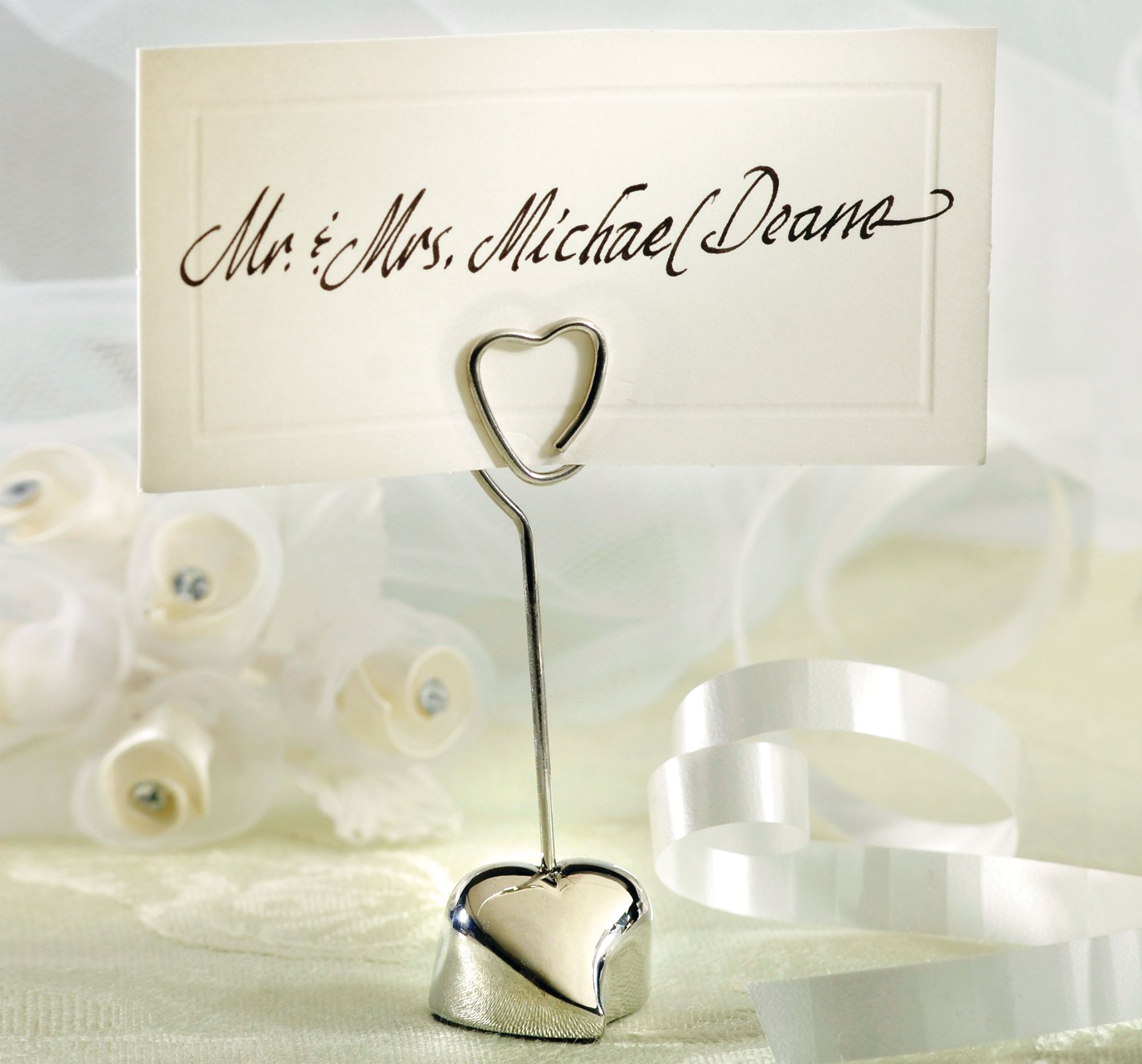 Silver Heart Place Card Holder Front_Flat