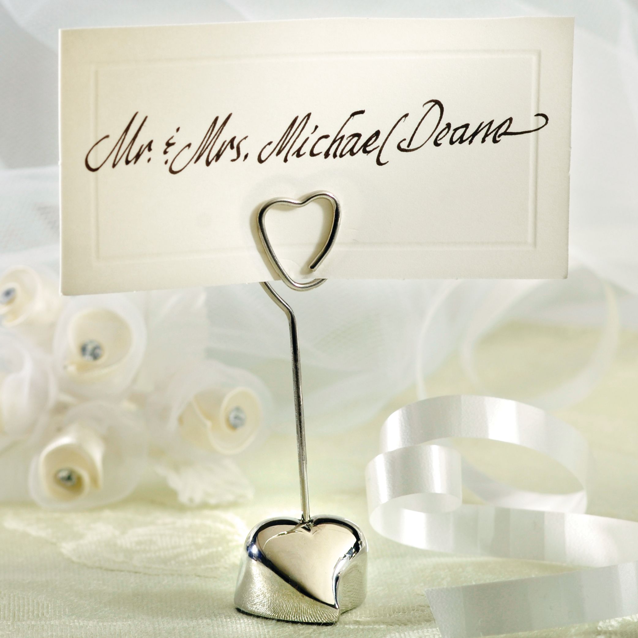 Silver Heart Place Card Holder Front_Flat