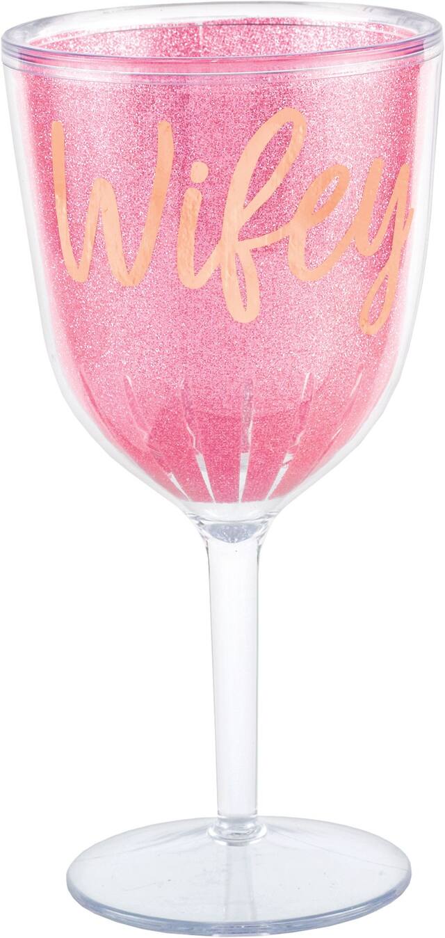 Glitter Pink Wifey Wine Goblet Front_Elevated