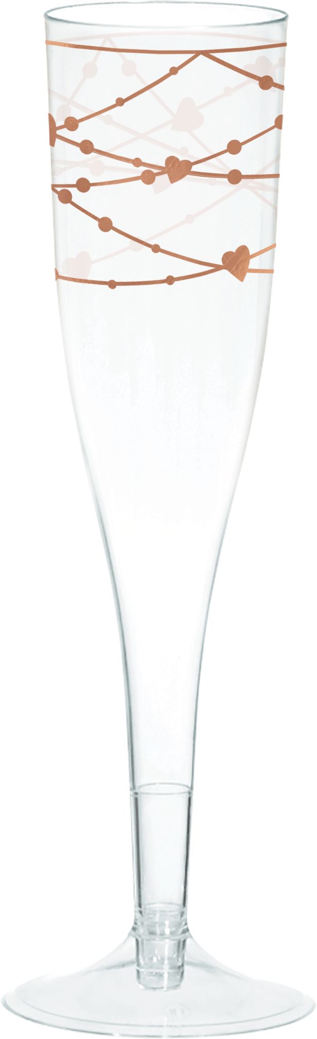 Plastic Reusable Champagne Flutes, Rose Gold/Clear, Heart, 5.5-oz, 16-pk, for Valentine's Day/Anniversary/Wedding Front_Elevated