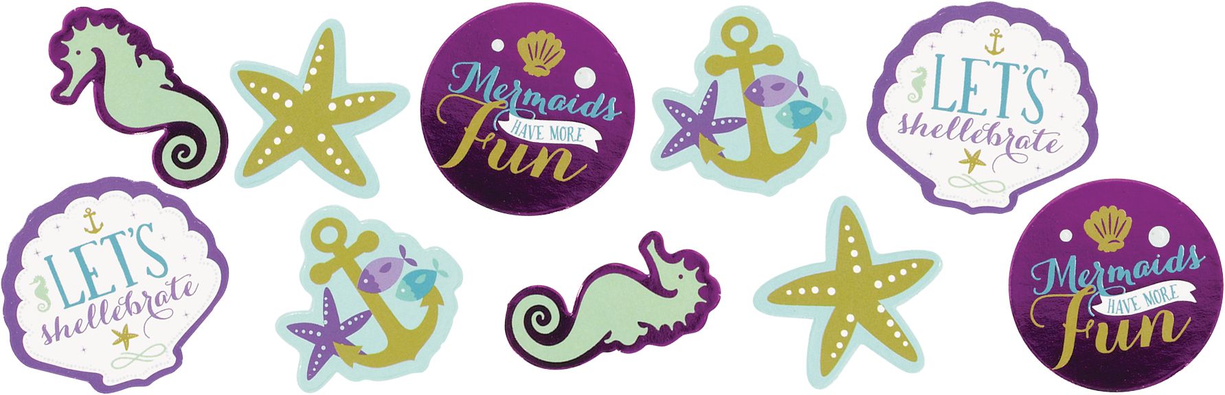 Wishful Mermaid Birthday Party Confetti features Circles and Stars, 3-pk Overhead_Flat
