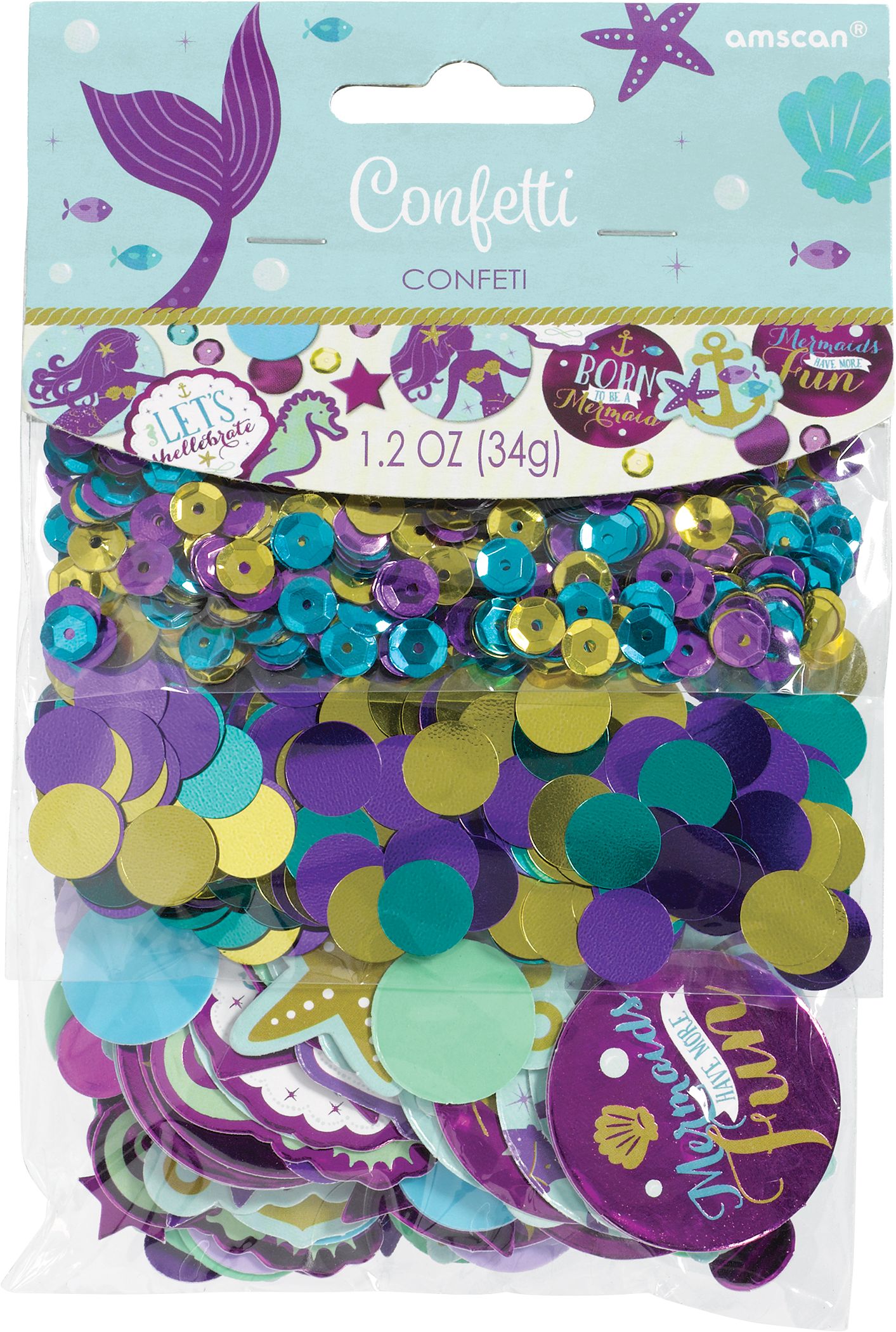 Wishful Mermaid Birthday Party Confetti features Circles and Stars, 3-pk Front_Flat