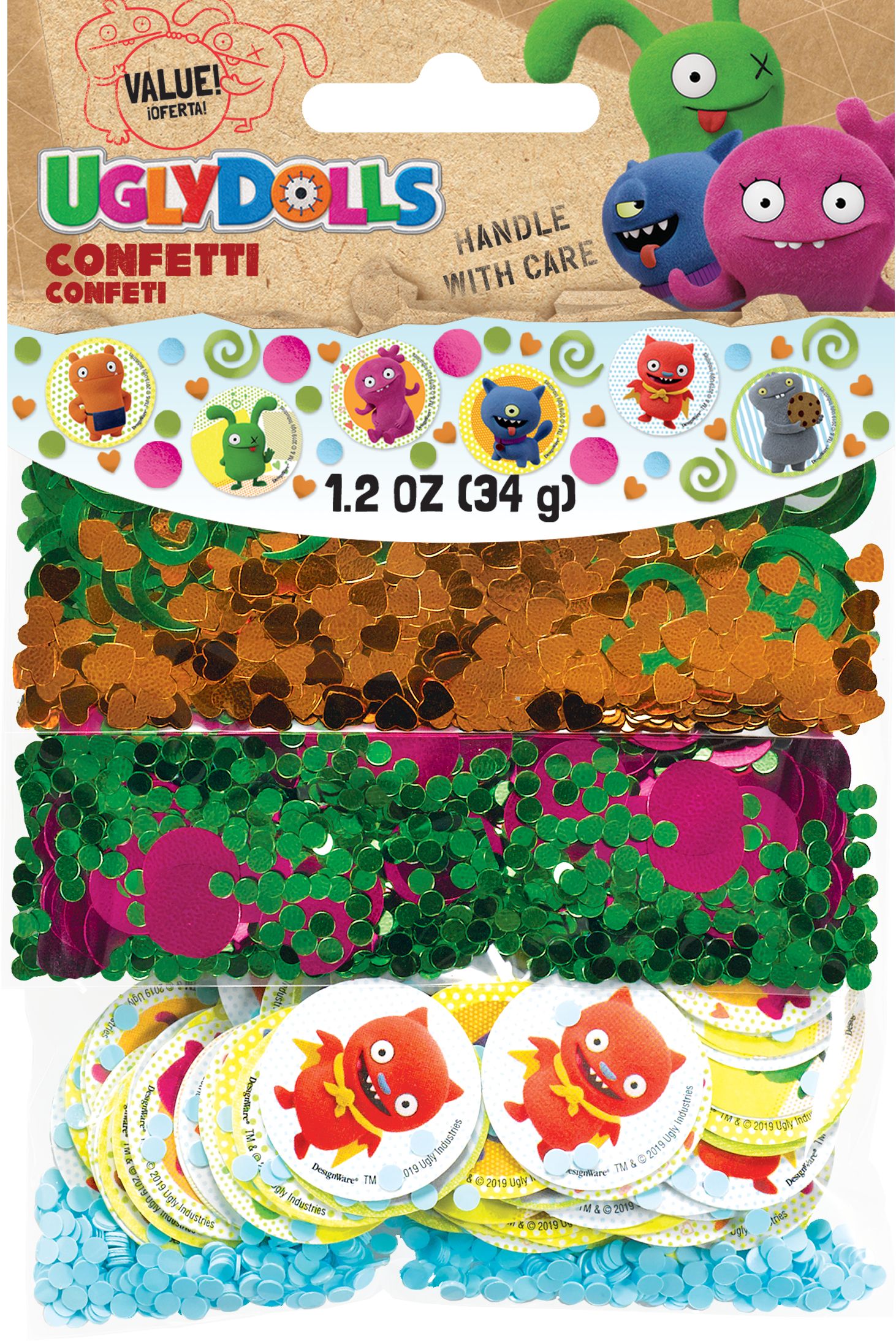 Ugly Dolls Hearts & Swirls Confetti Table Scatter Decoration, Green/Orange/Pink, 1.2-oz, for Birthday Party Front_Flat