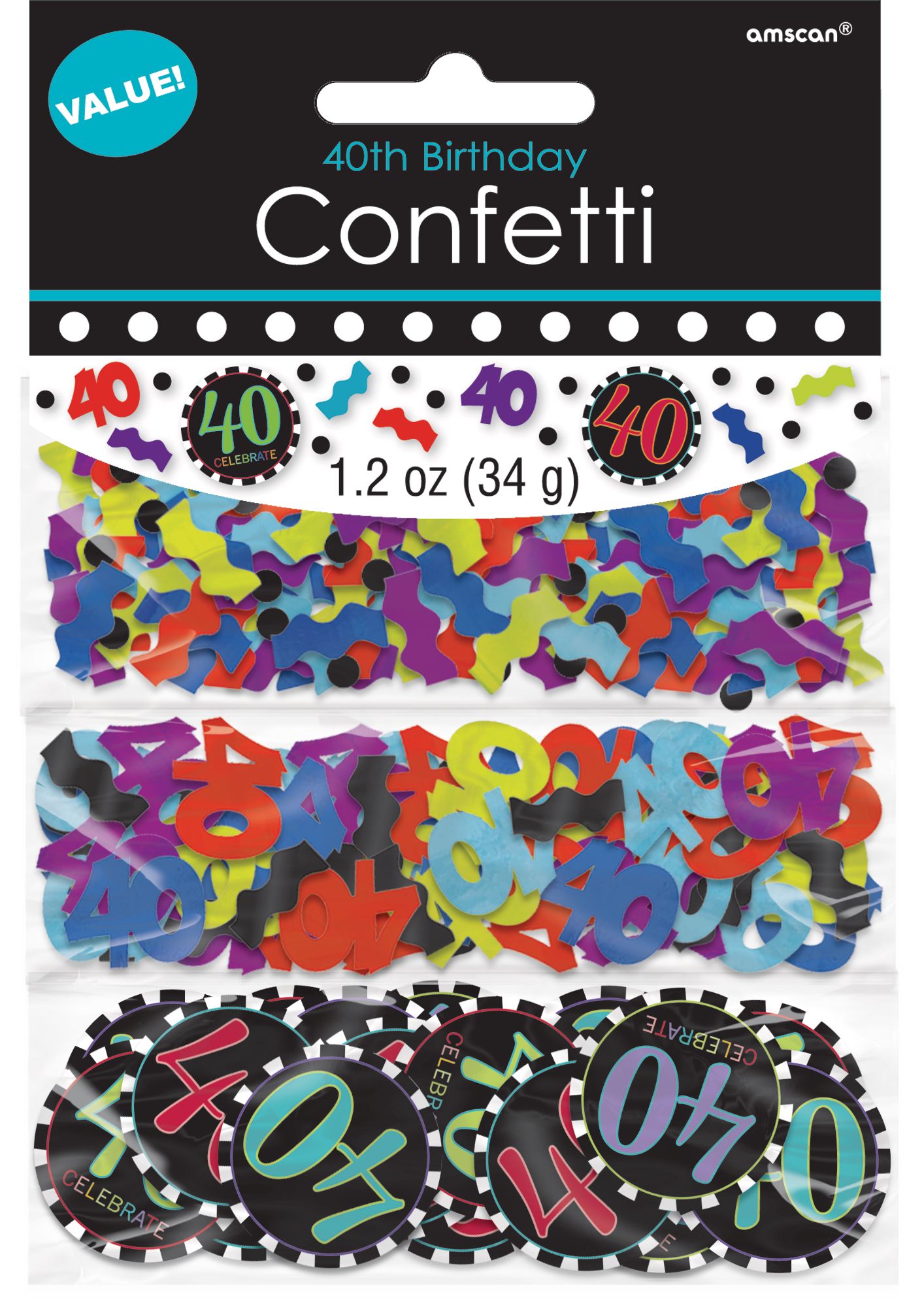 Celebrate 40th Birthday Confetti, 1.2-oz Front_Flat