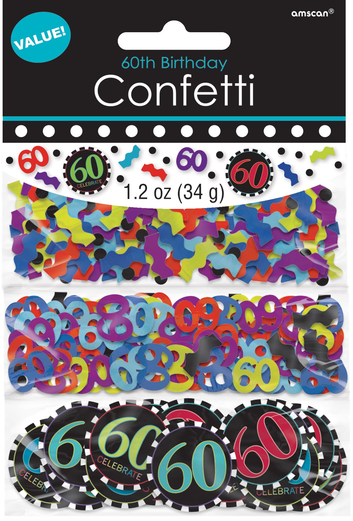 Celebrate 60th Birthday Confetti, 1.2-oz Front_Flat