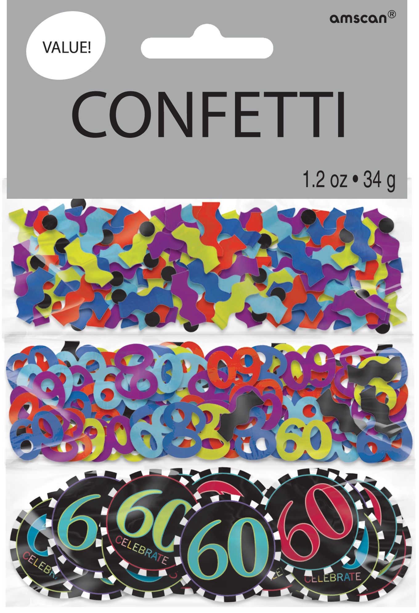 Celebrate 60th Birthday Confetti, 1.2-oz Front_Flat