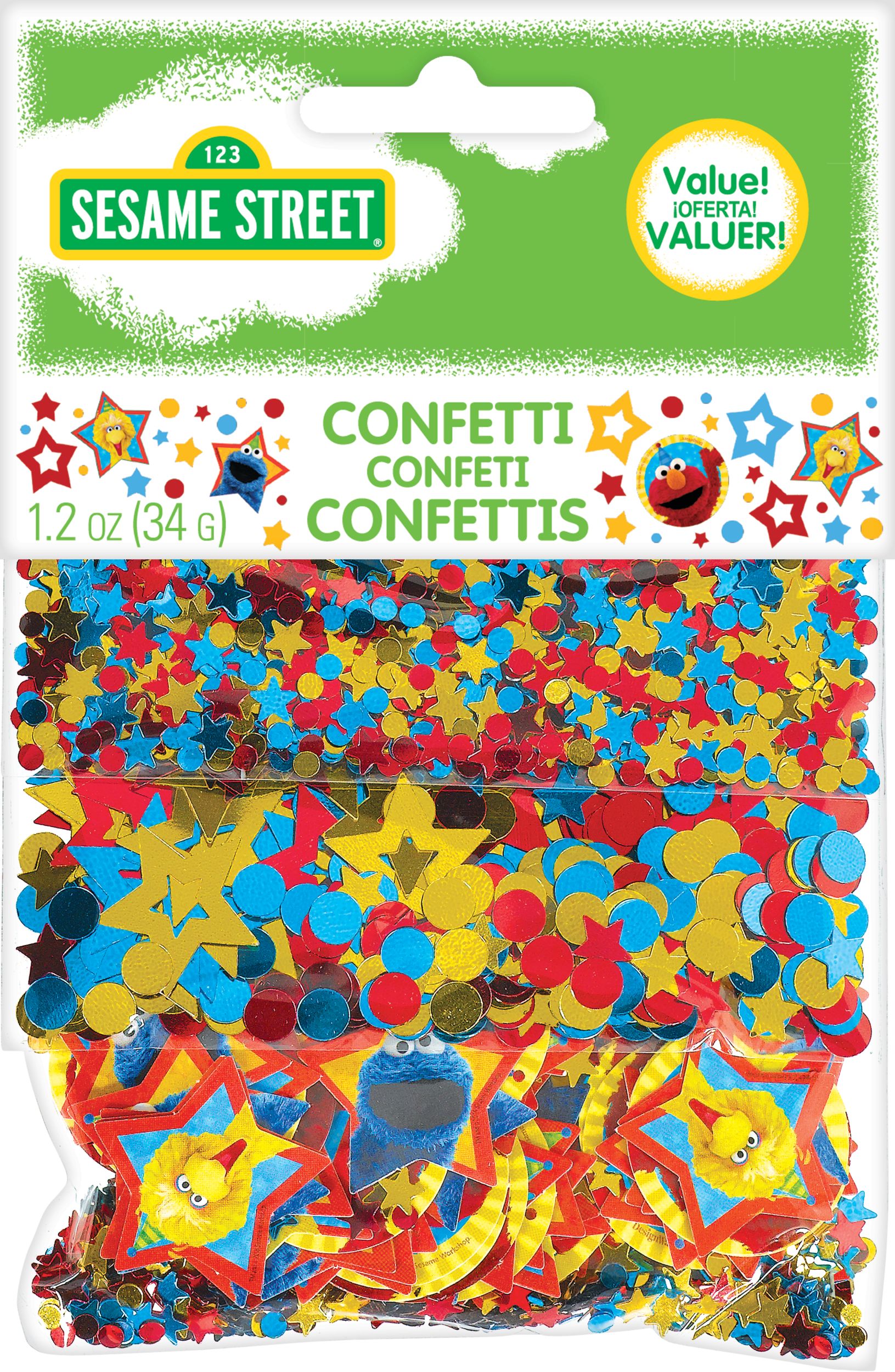 Sesame Street Birthday Party Confetti, Red/Yellow/Blue Front_Flat