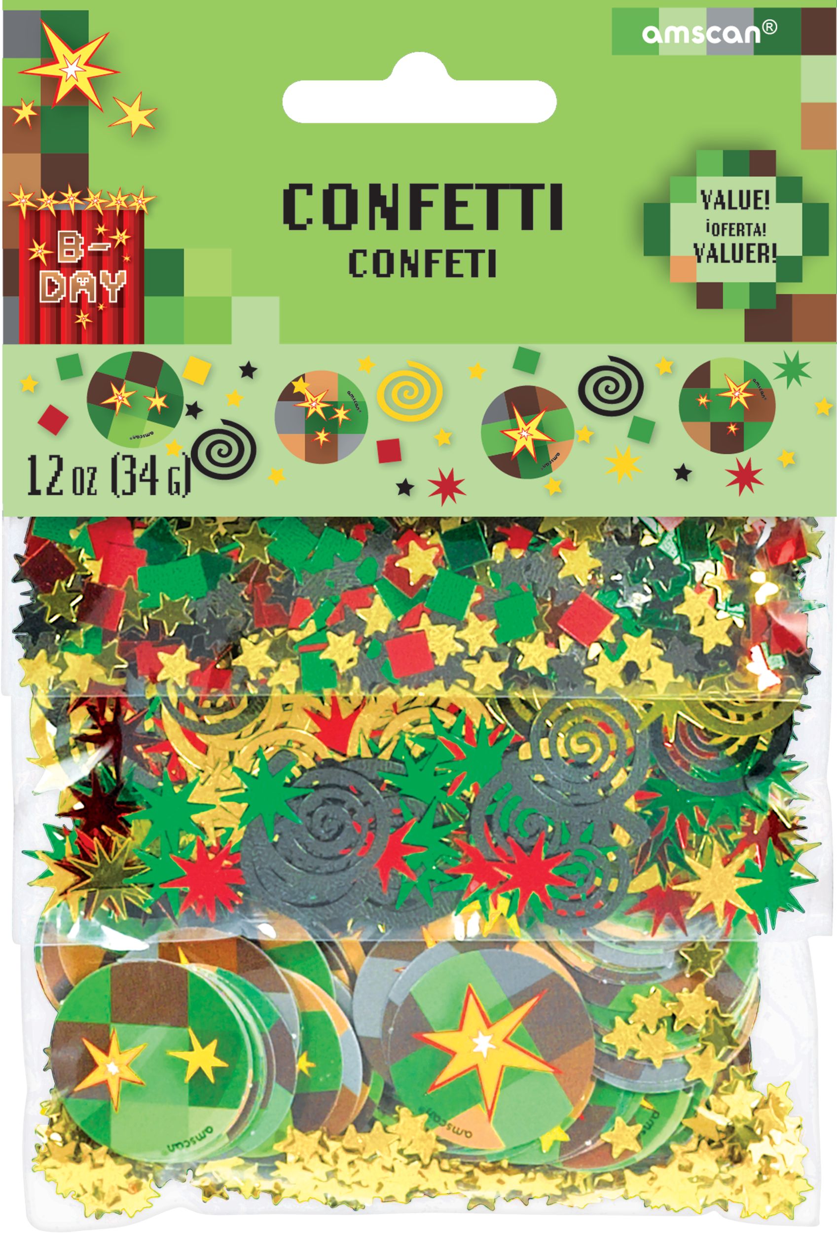 Pixel Party Stars & Swirls Confetti Table Scatter Decoration, Green/Red/Gold, 1.2-oz, for Birthday Party Front_Flat