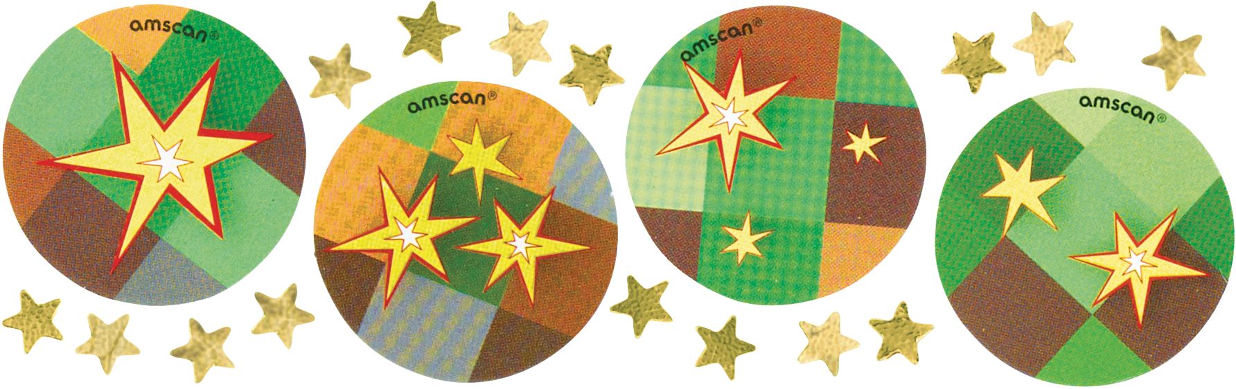 Pixel Party Stars & Swirls Confetti Table Scatter Decoration, Green/Red/Gold, 1.2-oz, for Birthday Party Front_Flat