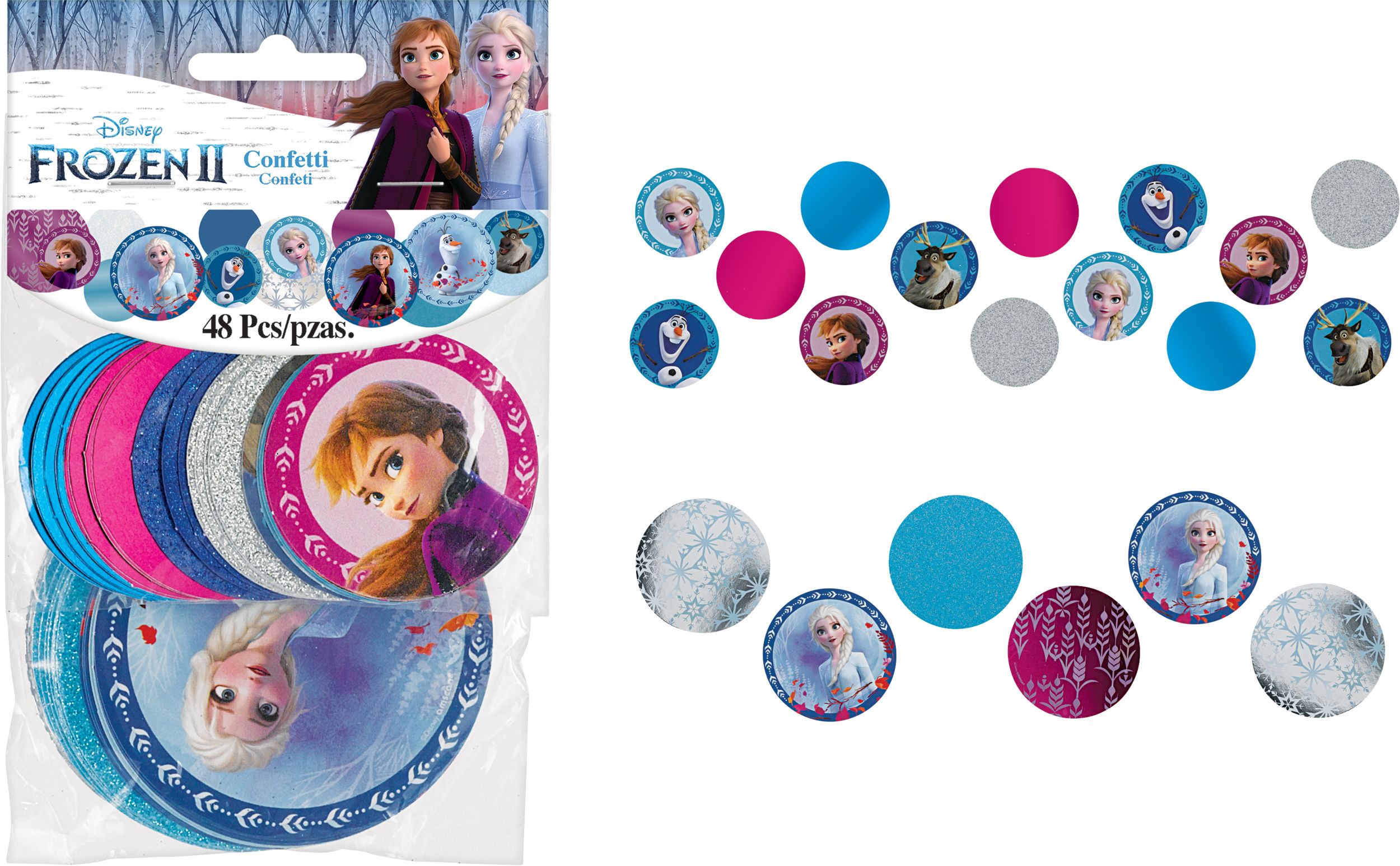 Disney Frozen Olaf/Anna/Elsa Circle Giant Confetti Table Scatter Decoration, Blue/Purple/Silver, 3-in, 48-pk, for Birthday Party Composite_or_Mixed