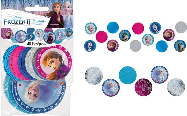 Disney Frozen Olaf/Anna/Elsa Circle Giant Confetti Table Scatter Decoration, Blue/Purple/Silver, 3-in, 48-pk, for Birthday Party Composite_or_Mixed