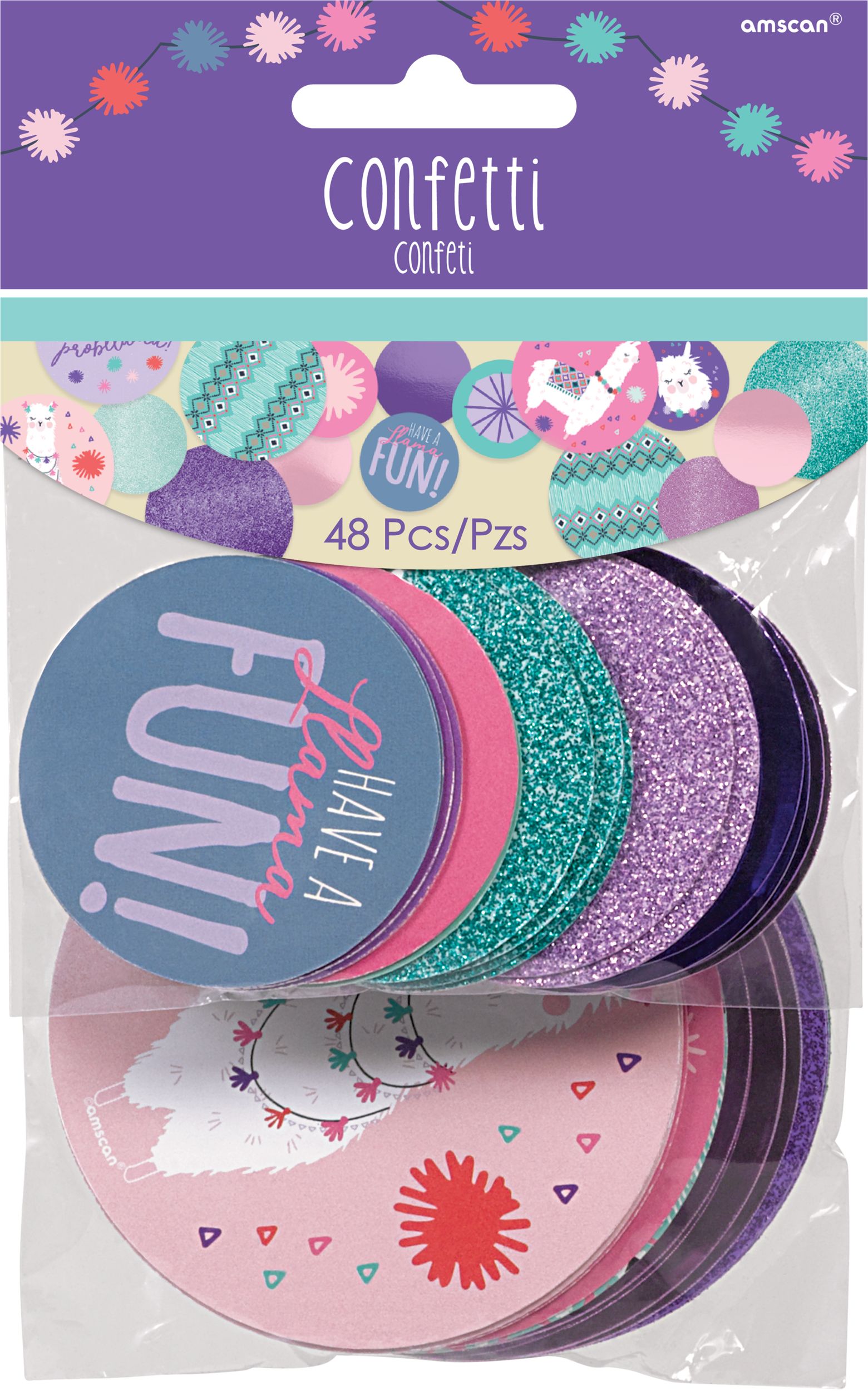 Giant Llama Fun Birthday Party Confetti, 48-pc Front_Flat