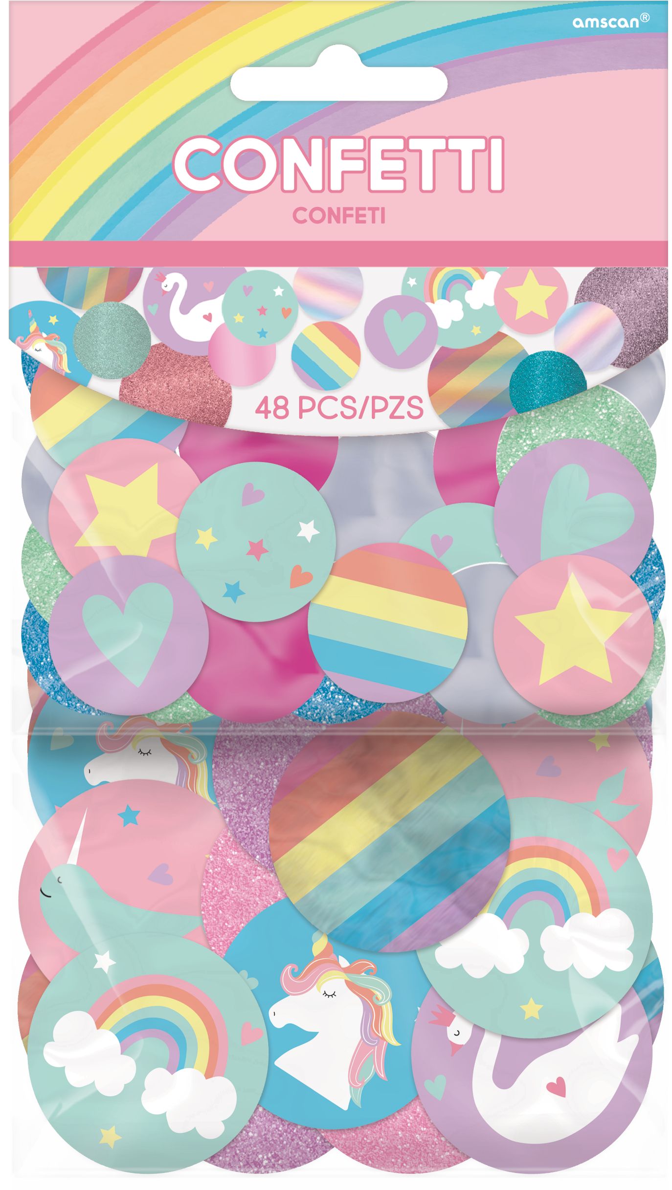Magical Rainbow Unicorn Birthday Party Giant Confetti, 48-pc Front_Flat