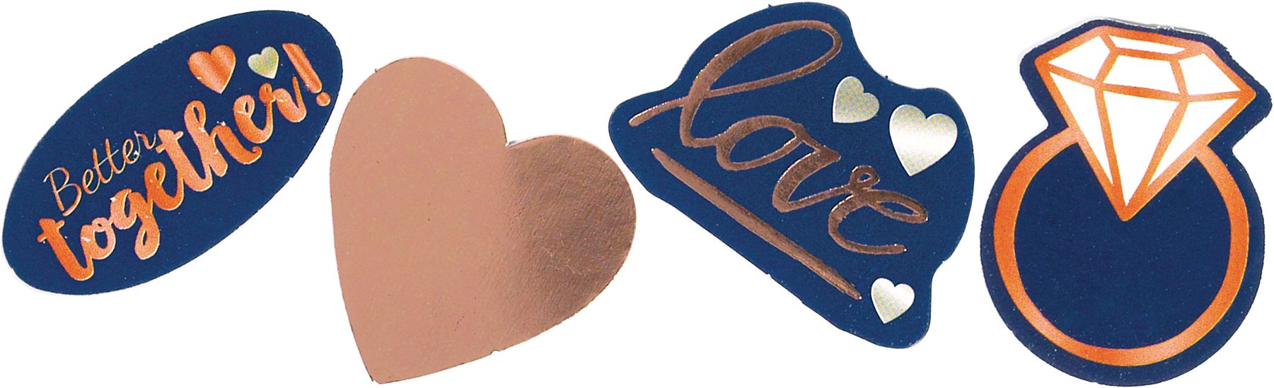 Navy Love "Better Together" Heart & Diamond Ring Confetti Table Scatter Decoration, Navy/Rose Gold, 1.2-oz, for Wedding/Engagement Front_Flat