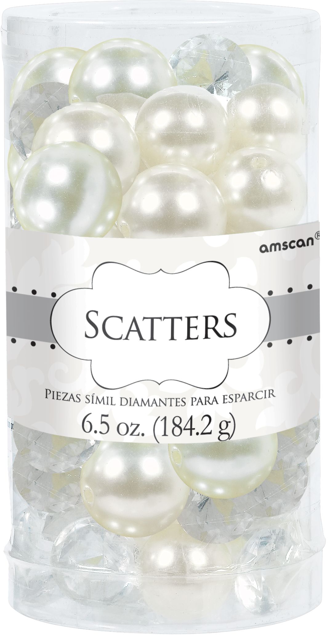 Pearl & Diamond Confetti Table Scatter Decoration, White/Clear, 63-pk, for Wedding/Engagement/Bachelorette Front_Flat