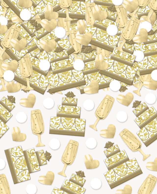 Confettis de mariage champagne gâteau doré Front_Flat