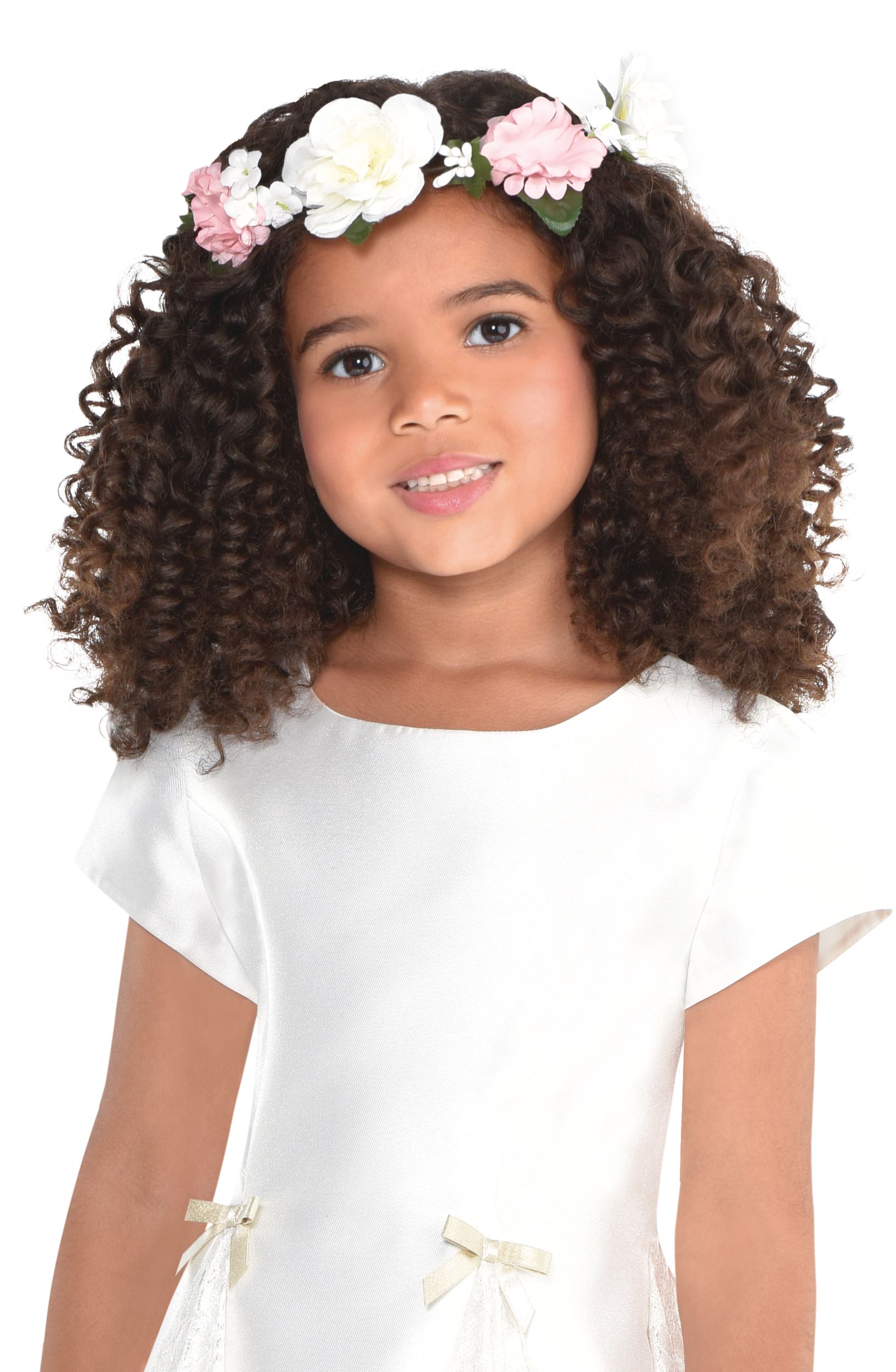 Flower Girl Wreath Headband, Pink/White, One Size, Wearable Accessory for Weddings Front_Flat