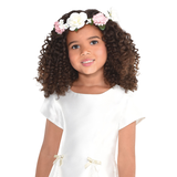 Flower Girl Wreath Headband, Pink/White, One Size, Wearable Accessory for Weddings Front_Flat