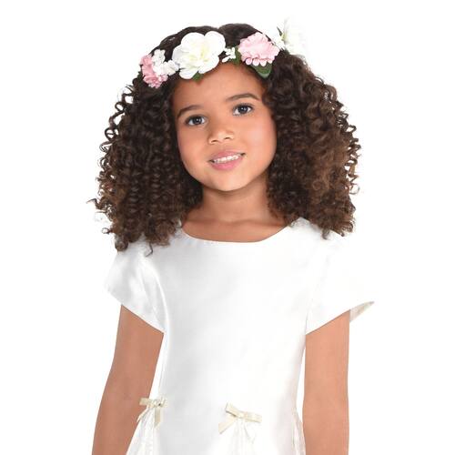 Flower Girl Wreath Headband, Pink/White, One Size, Wearable Accessory for Weddings