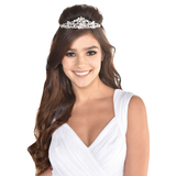 Bridal Gemstone Crown Tiara Headband, Silver, One Size, Wearable Accessory for Weddings Front_Flat