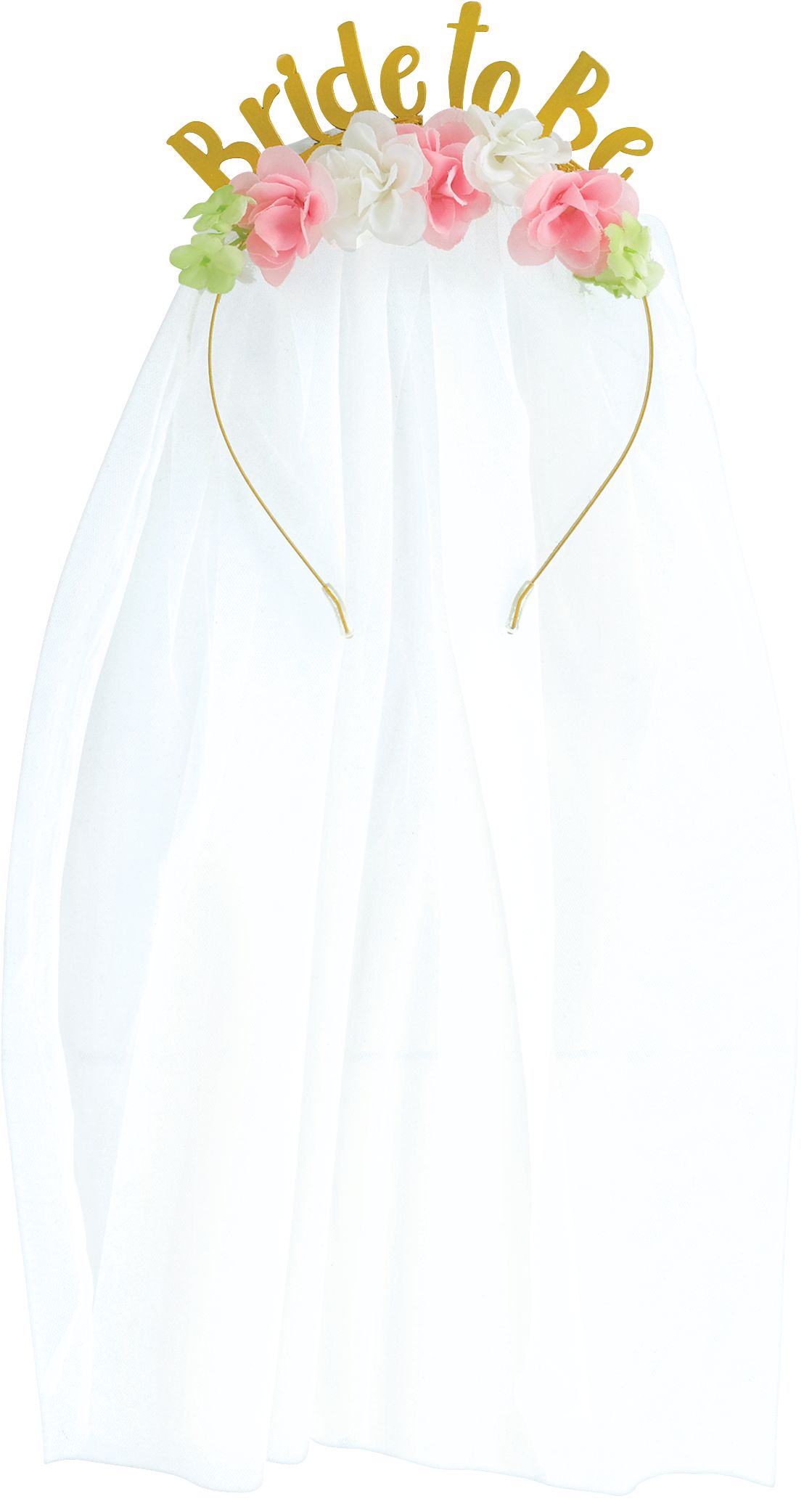 Serre-tête floral Bride To Be avec voile, doré/rose/blanc, taille unique, accessoire prêt-à-porter pour fête prénuptiale/enterrement de vie de jeune fille Front_Flat