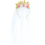 "Bride To Be" Floral Headband with Veil, Gold/Pink/White, One Size, Wearable Accessory for Wedding Shower/Bachelorette Party Front_Flat