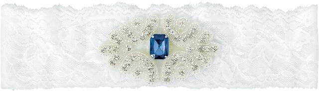 Bridal Gemstone Lace Garter, Blue/White, Plus Size, Wearable Accessory for Weddings/Bachelorette Party Front_Flat