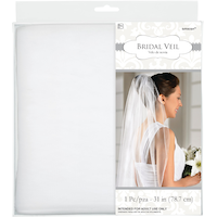 Single Layer Tulle Bridal Veil, White, 31-in, Wearable Accessory for Weddings/Bachelorette Party Front_Flat