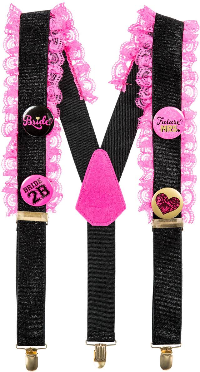 Bretelles roses à volants pour enterrement de vie de fille Sassy Bride Front_Flat