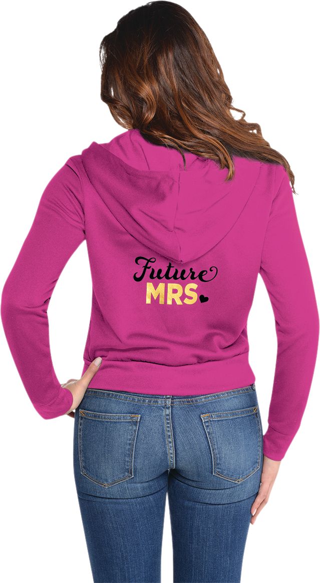 Adult "Future Mrs." Bride Zip-Up Hoodie, Pink, S/M, Wearable Accessory for Wedding Shower/Bachelorette Party Back_Flat