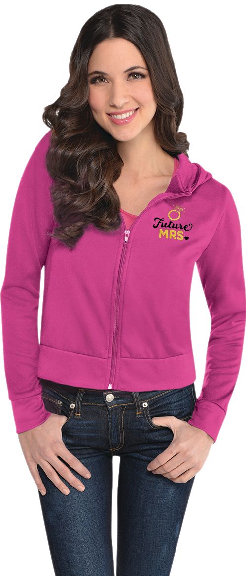 Adult "Future Mrs." Bride Zip-Up Hoodie, Pink, S/M, Wearable Accessory for Wedding Shower/Bachelorette Party Front_Flat