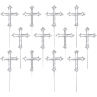 Décorations à petits gâteaux sur cure-dents avec croix argentée, paq. 12 Front_Flat